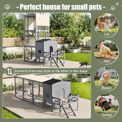 77.25" Large Cat Catio 4 Tiers Cat Enclosure for Outdoor, Cat House with Weatherproof Roof, Platforms,Resting Rooms and Doors for Multiple Cats, Gray