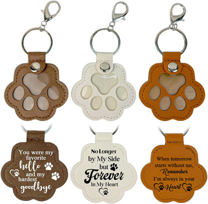 3 Pcs Pet Paw Keychain – Refillable Leather Paw Print Keepsake for Dog or Cat Hair, Transparent Pet Memorial Keychain with Compartment, Sympathy Gift for Pet Lovers, Fur Animal Ornaments Paw Shaped