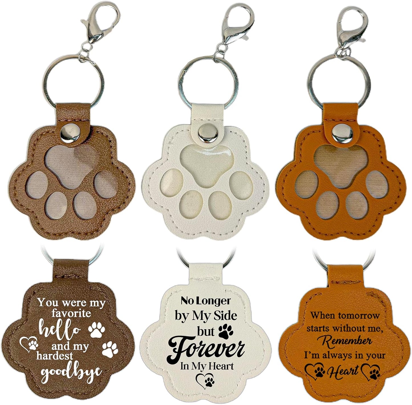 3 Pcs Pet Paw Keychain – Refillable Leather Paw Print Keepsake for Dog or Cat Hair, Transparent Pet Memorial Keychain with Compartment, Sympathy Gift for Pet Lovers, Fur Animal Ornaments Paw Shaped