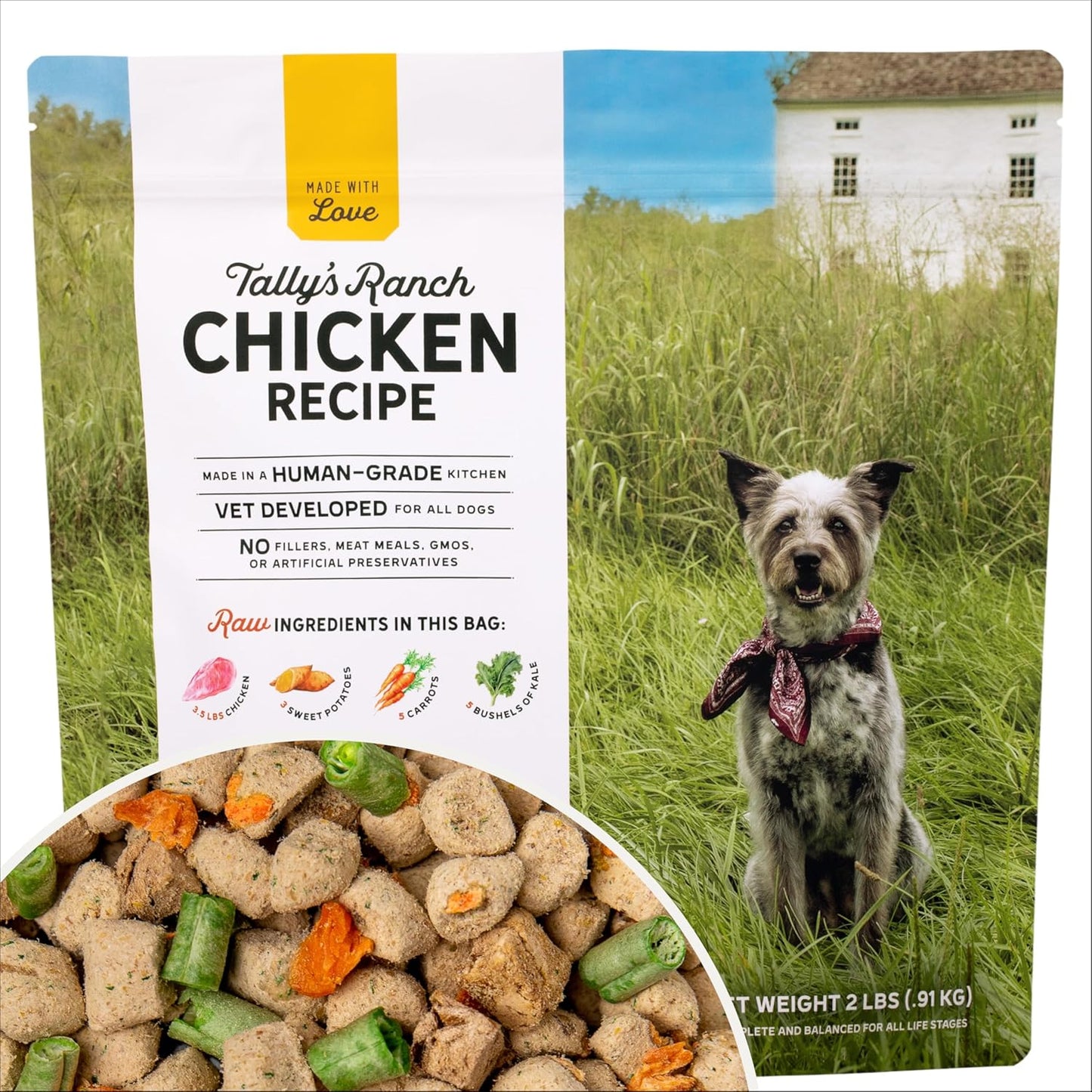 Tally's Ranch Freeze-Dried Raw Chicken Dog Food – 2lb Bag – High-Protein, Vet-Formulated, All-Natural, Complete & Balanced – Made in USA – Whole Food Ingredients