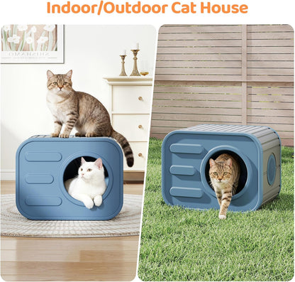 LHBcraft Outdoor Cat House Weatherproof, Feral Cat Houses for Outdoor Indoor Cats, Insulated Cat House with Camera-Shaped Design, Easy to Assemble Blue