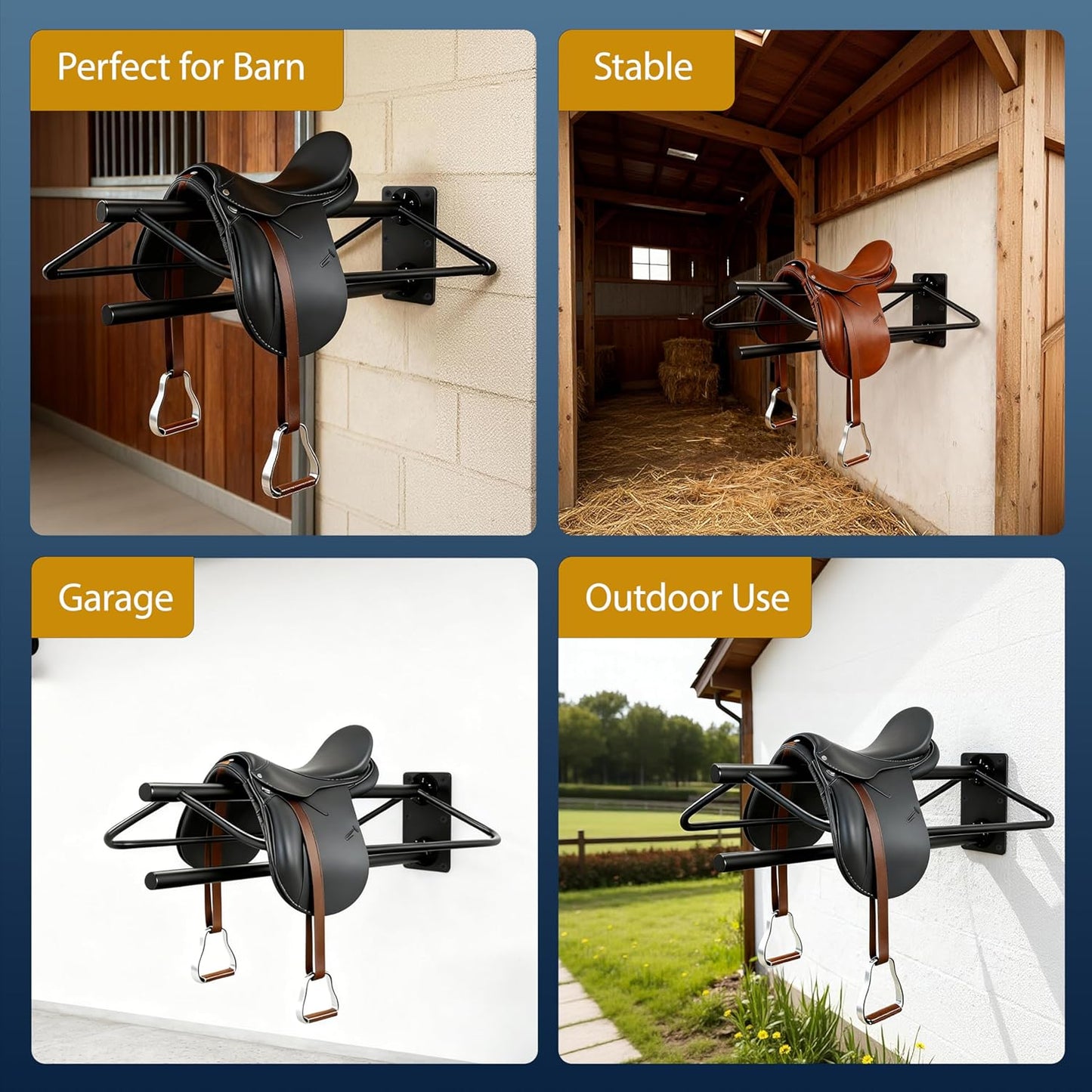 Heavy Duty Saddle Rack Wall Mount, Metal Horse Saddle Rack Stand with Pad Bar, Saddle Stands for Western Style Saddles, Horse Blanket Rack Hanging for Tack Rooms and Trailers (One Bar-2PCS)