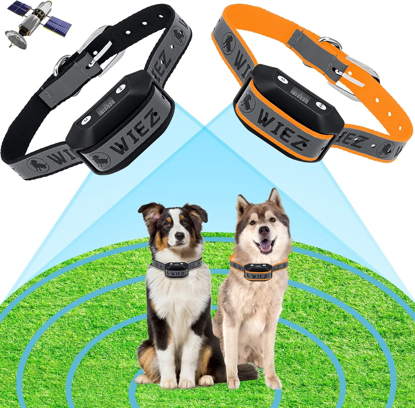 WIEZ GPS Wireless Dog Fence, Electric Dog Fence for Outdoor, Range 65-3281ft, Adjustable Warning Strength, Rechargeable, Pet Containment System, Harmless and Suitable for Most of Dogs(2 Collars)