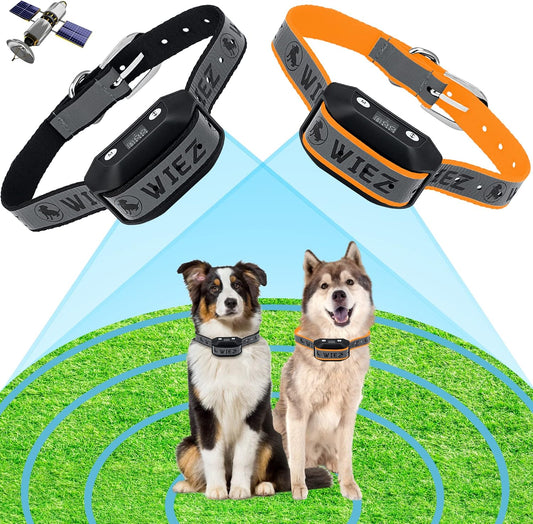 WIEZ GPS Wireless Dog Fence, Electric Dog Fence for Outdoor, Range 65-3281ft, Adjustable Warning Strength, Rechargeable, Pet Containment System, Harmless and Suitable for Most of Dogs(2 Collars)