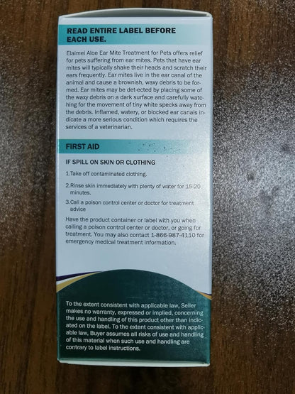 Ear Mite Treatment for Dogs & Cats,Ear Mite Treatment for Dogs Yeast Infection,Dog Ear Infection Treatments,100% Natural Ears Drops for Dog & Cat,Aloe Ear Mite,Safe for Pets 0.75oz Bottle