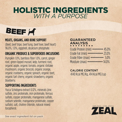 ZEAL Canada Air-Dried Beef Recipe for Dogs - High Protein, Natural Superfoods, Nutrient Rich, No Fillers, Grain Free, Complete & Balanced (Beef, 1 lb)