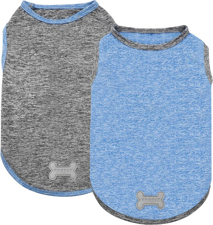 KYEESE 2 Pack Dog Shirts Quick Dry Soft Stretchy Dog T-Shirts with Reflective Label Tank Top Sleeveless Vest Sun Protection Pet Clothes for Small Dogs, Large, Light Blue+Grey