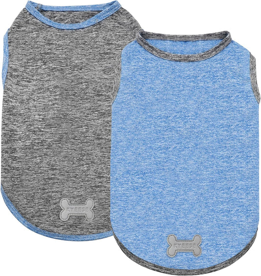 KYEESE 2 Pack Dog Shirts Quick Dry Soft Stretchy Dog T-Shirts with Reflective Label Tank Top Sleeveless Vest Sun Protection Pet Clothes for Small Dogs, Large, Light Blue+Grey