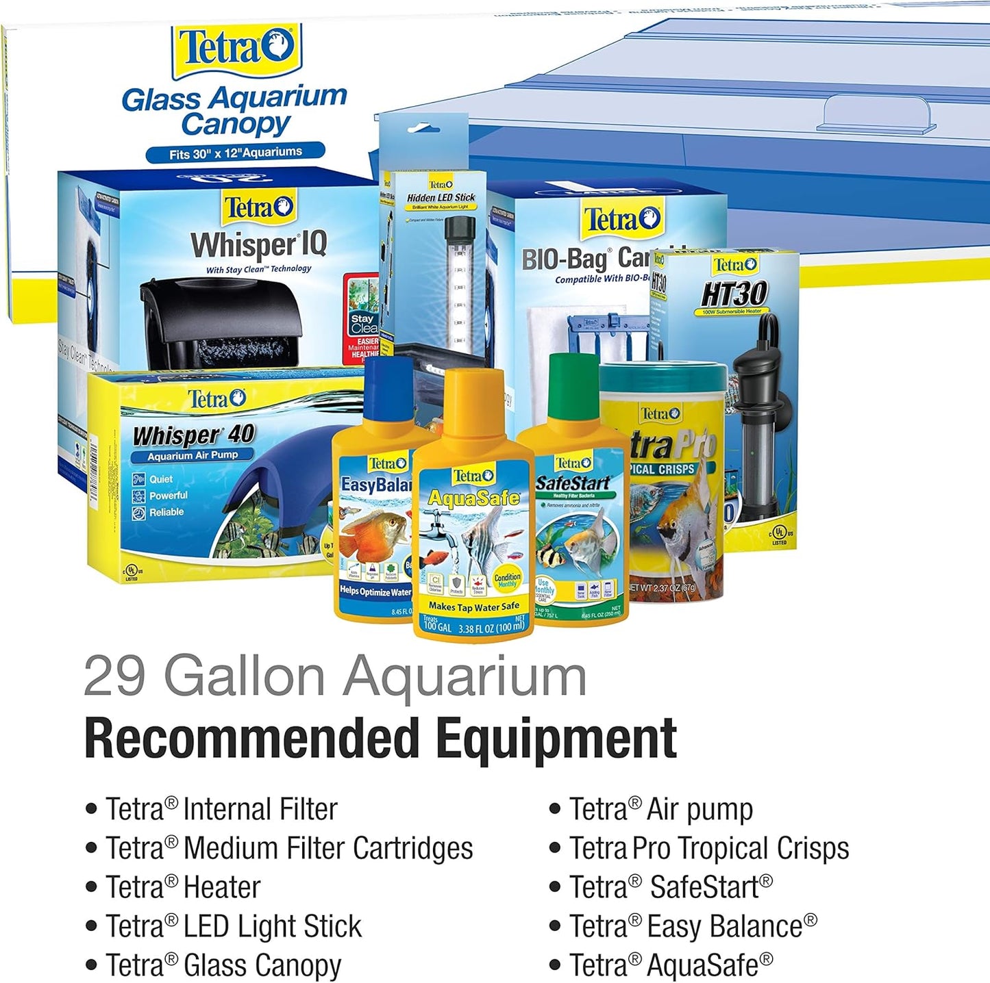 Tetra Glass Aquarium 29 Gallons, Rectangular Fish Tank, Assorted Color