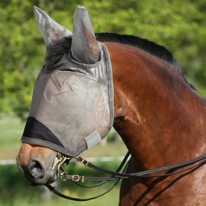 Horse Fly Mask, Super Comfort Fly Masks for Horses, Adjustable UV Protection Breathability Horses Fly Masks with Ears, Pony Mini Equine Fly Mask for Miniature Foal Draft Cob Srabian Full (Gray, L)