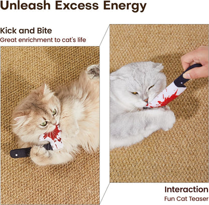 Potaroma 4Pcs Cat Toys, Horror Halloween Knife-Shaped Kitten Catnip Crinkly Sound Toys, Indoor Exercise for All Cat Breeds 6.5 Inches