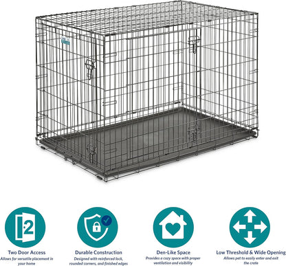 MidWest Homes for Pets 48-Inch Two-Door iCrate Folding Dog Crate with Divider Panel, Leak-Proof Tray & Secure Latches – Metal Wire Kennel for XL Breeds – Portable, Durable & Easy to Assemble
