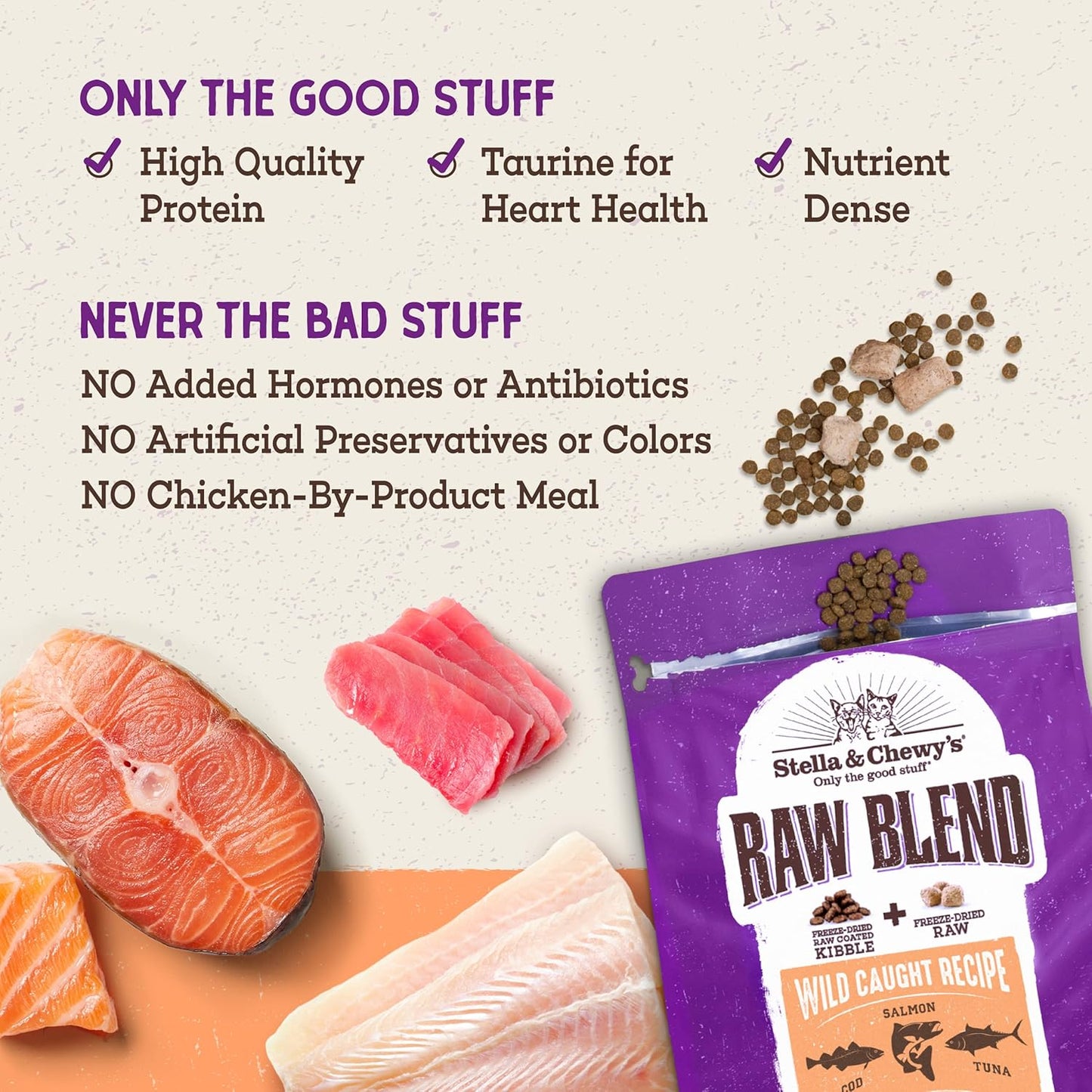 Stella & Chewy's Raw Blend Premium Kibble Cat Food – Grain Free, Protein Rich Meals – Wild-Caught Fish Recipe – 2.5 lb. Bag