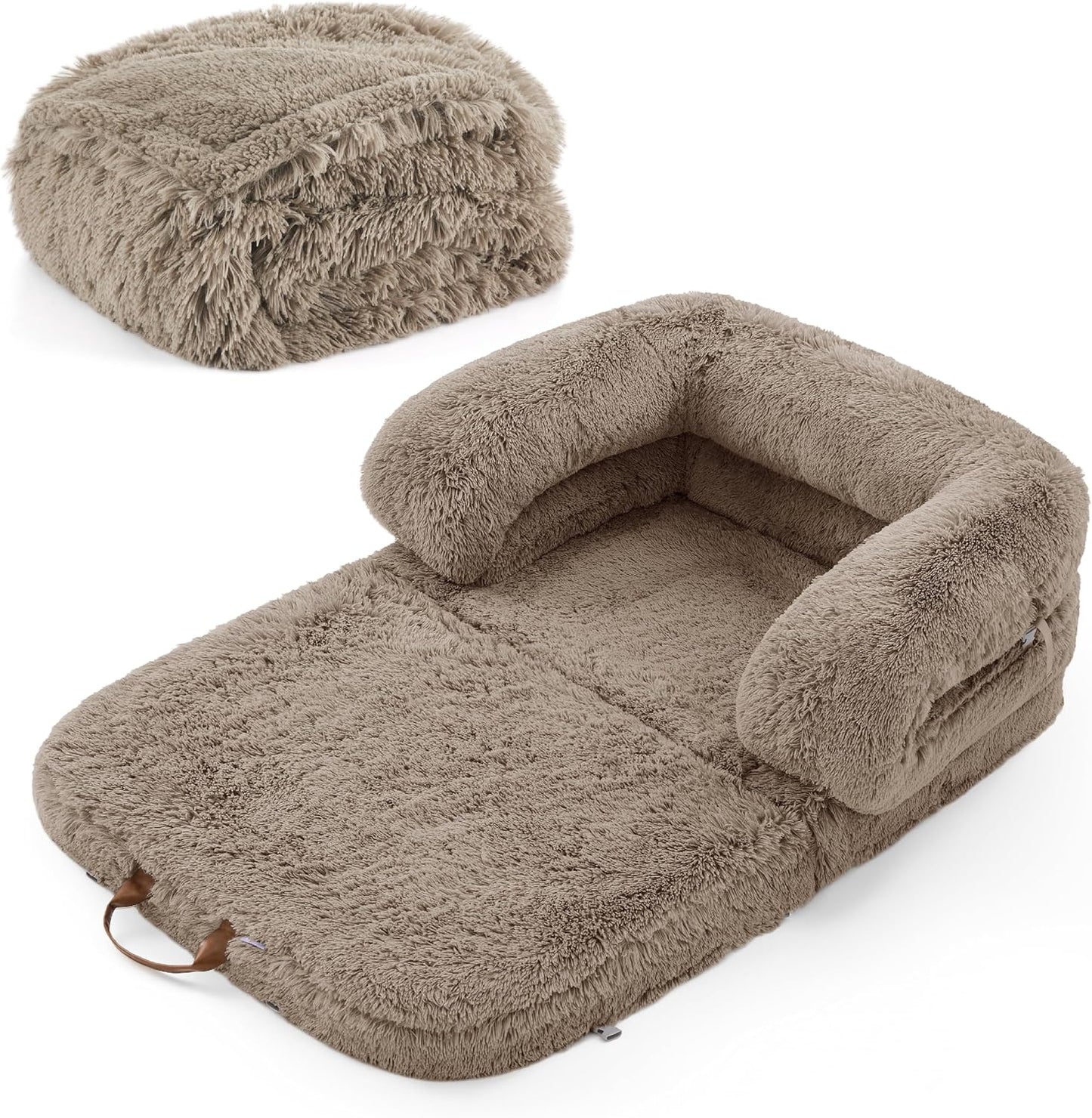 LE SURE Foldable Human Dog Bed 3 in 1 Taupe 68" with Bedsure Waterproof Dog Blankets for Large Dogs 60"x80", Brown