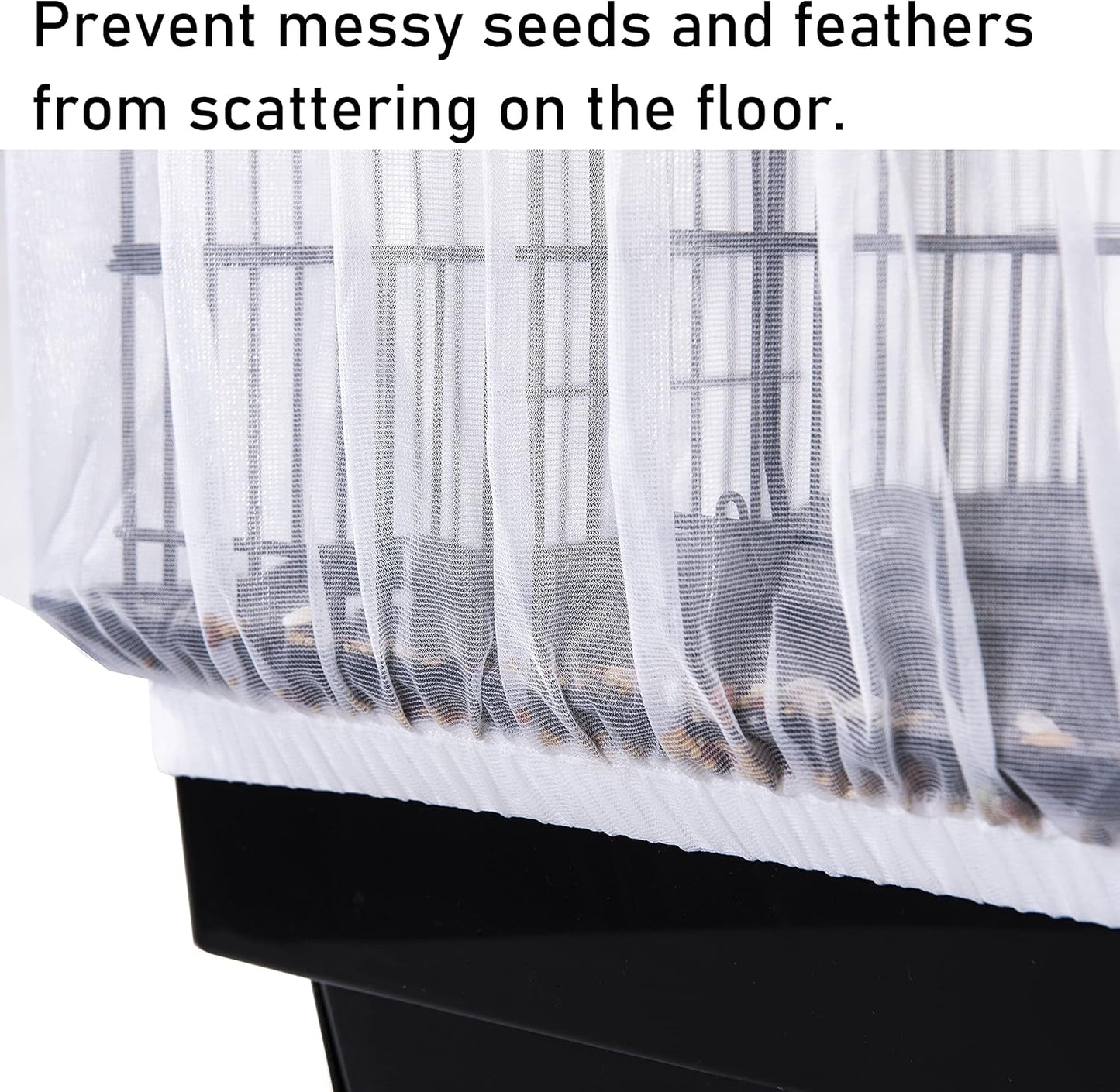 Tamu style Bird Cage Seed Catcher, Large, Stretchy Form Fitting Mesh Skirt Cover for Parrot Enclosures, Light and Breathable Fabric, Prevent Scatter and Mess, Reusable, Adjustable, Lightweight, White