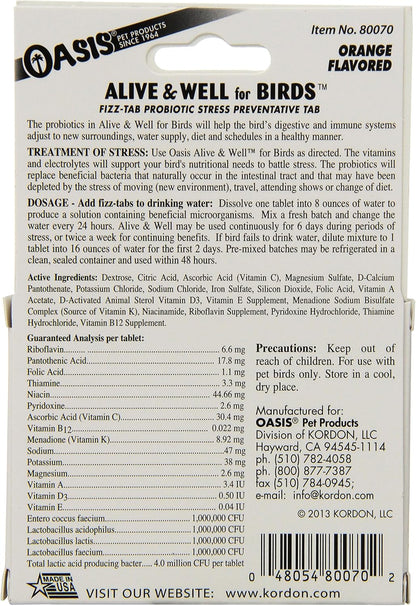 OASIS #80070 Alive and Well, Stress Preventative & Pro-Biotic Tablets for Birds, white, 1 Count (Pack of 1)