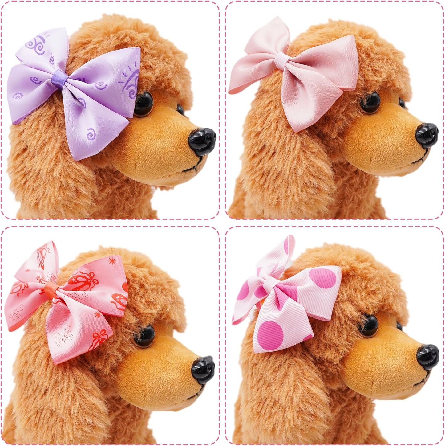 50PCS/25Paris Big Dog Hair Bows with Rubber Band Random Mix Pattern for Large XL Breed Pink Purple Bowknot Topknot Girl Female Grooming Hair Accessories（Random）