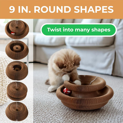 Magic Organ Cat Scratcher Board Toy with Bell Ball and Catnip - Longer, Stretchier Accordion Cardboard Scratching Pad with 4 Strong Magnets - Interactive Fun and Enrichment for Indoor Cats