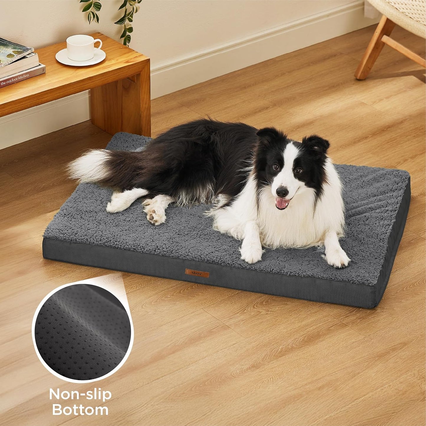 LE SURE XL Washable Dog Bed Cover Replacement Plush Fleece Cover for Orthopedic Egg Crate Foam Pet Mat 44x32x3 Inches, Dark Grey