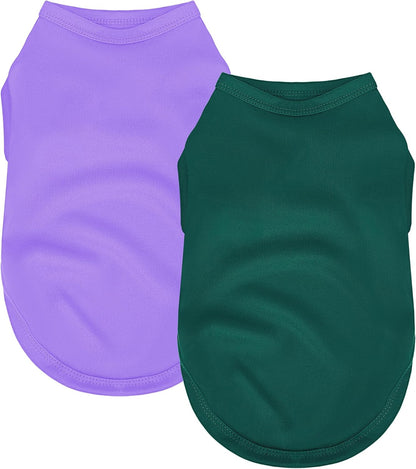 2 Pack Solid Color Dog Shirts - Lightweight, Quick Dry, Breathable Pet T-Shirts for Small to Large Dogs - Stretchy, Durable, Ideal for All Seasons and Holidays.Green Purple S