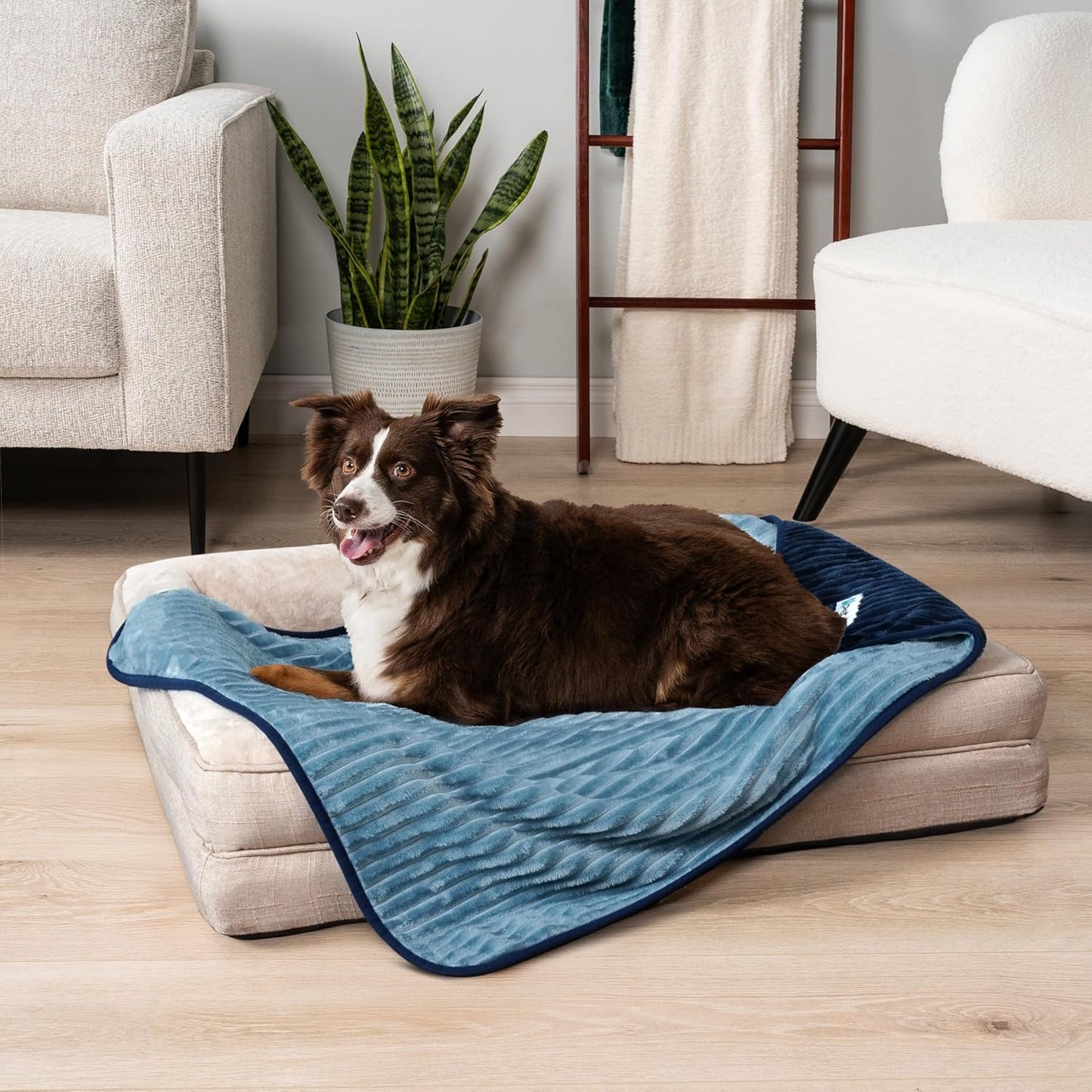PetAmi Waterproof Dog Blanket, Leakproof Pet Blanket for Small Medium Large Dogs, Reversible Furniture Bed Sofa Couch Cover Protector, Plush Striped Pet Throw for Indoor Cat, 24x32 in, Navy Blue
