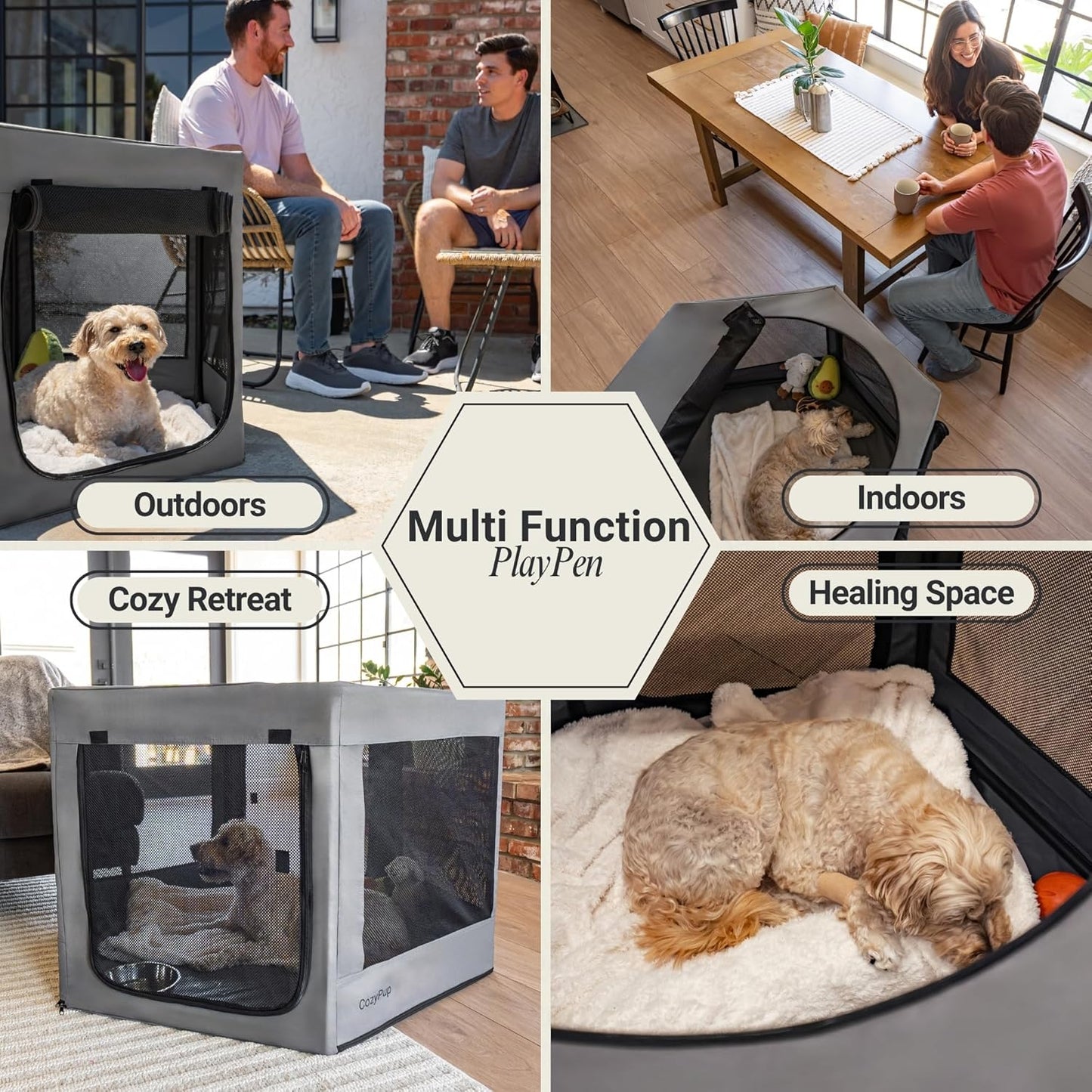 Pet Playpen with Top - Perfect for Puppies & Small Dogs - Indoor and Outdoor Puppy & Dog Play Pen - Features 2 Doors for Easy in and Out Access