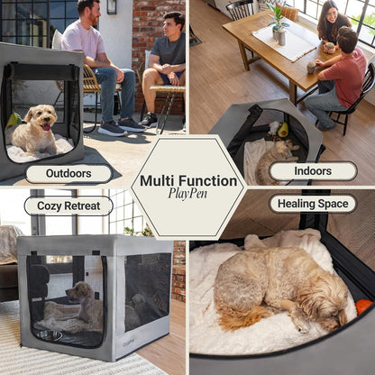 Pet Playpen with Top - Perfect for Puppies & Small Dogs - Indoor and Outdoor Puppy & Dog Play Pen - Features 2 Doors for Easy in and Out Access