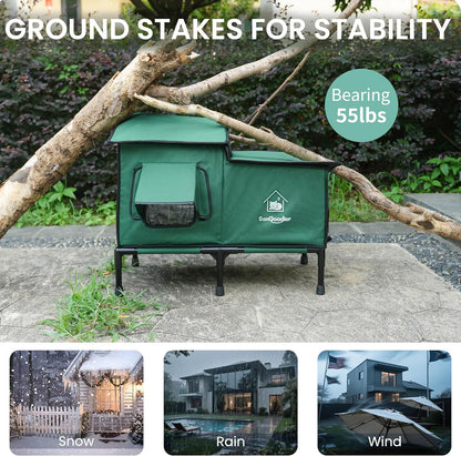 Cat Houses for Outdoor Cats, Outdoor Cat House Weatherproof with Insulation Layer for Warm, Foldable Cat Shelter, Cave Beds for Pets Up to 55lbs for Garden, Patio, or Backyard (Green-L)