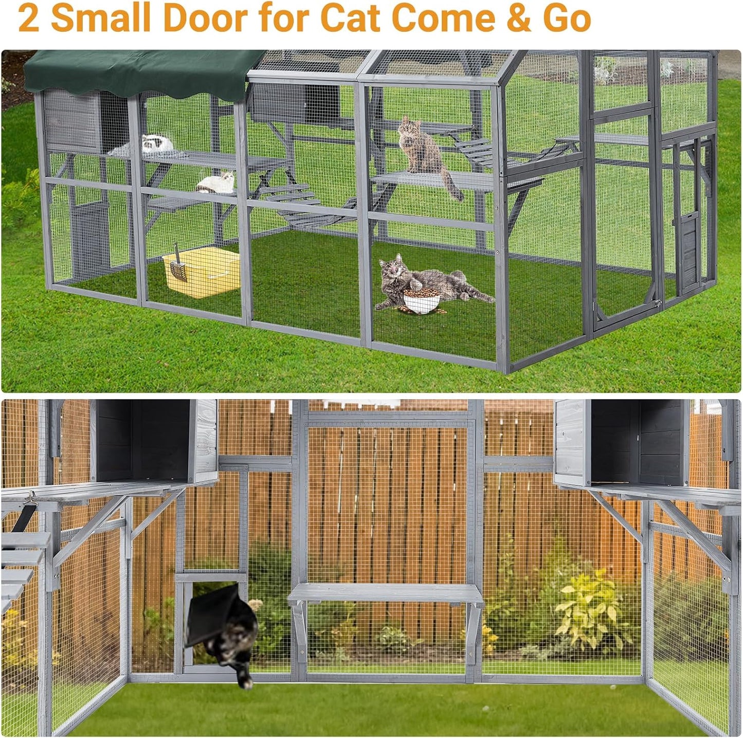 Extra Large Cat Enclosure,110 Inch Large Catio with Waterproof Roof, Pet Habitat for 57 FT² Space, Outdoor Pet House with 7 Platforms,2 Resting Box and 2 Bridges, for Kitty, Rabbit, Poultry Use
