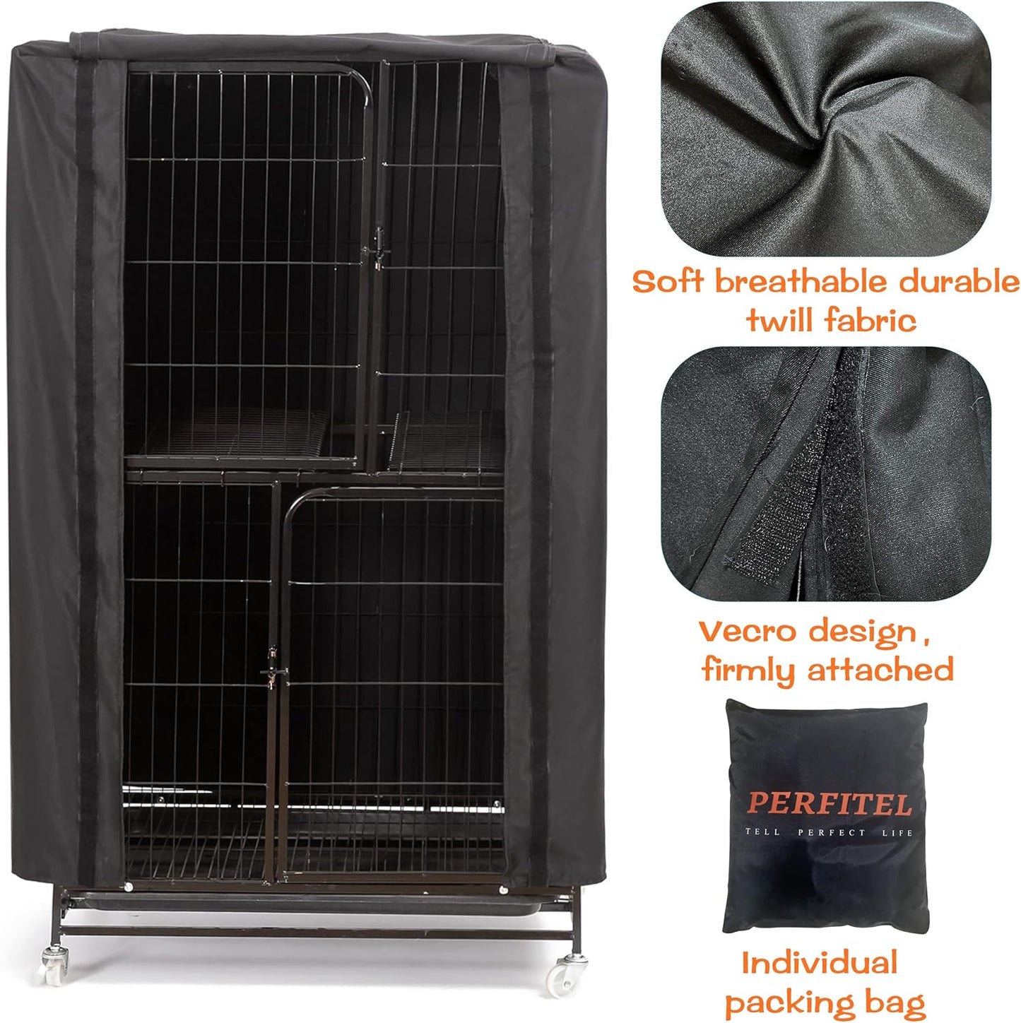 Universal Large Bird Cage Cover(Black) Good Night Black-Out Birdcage Cover Durable Breathable Washable Material (31 * 21 * 52)