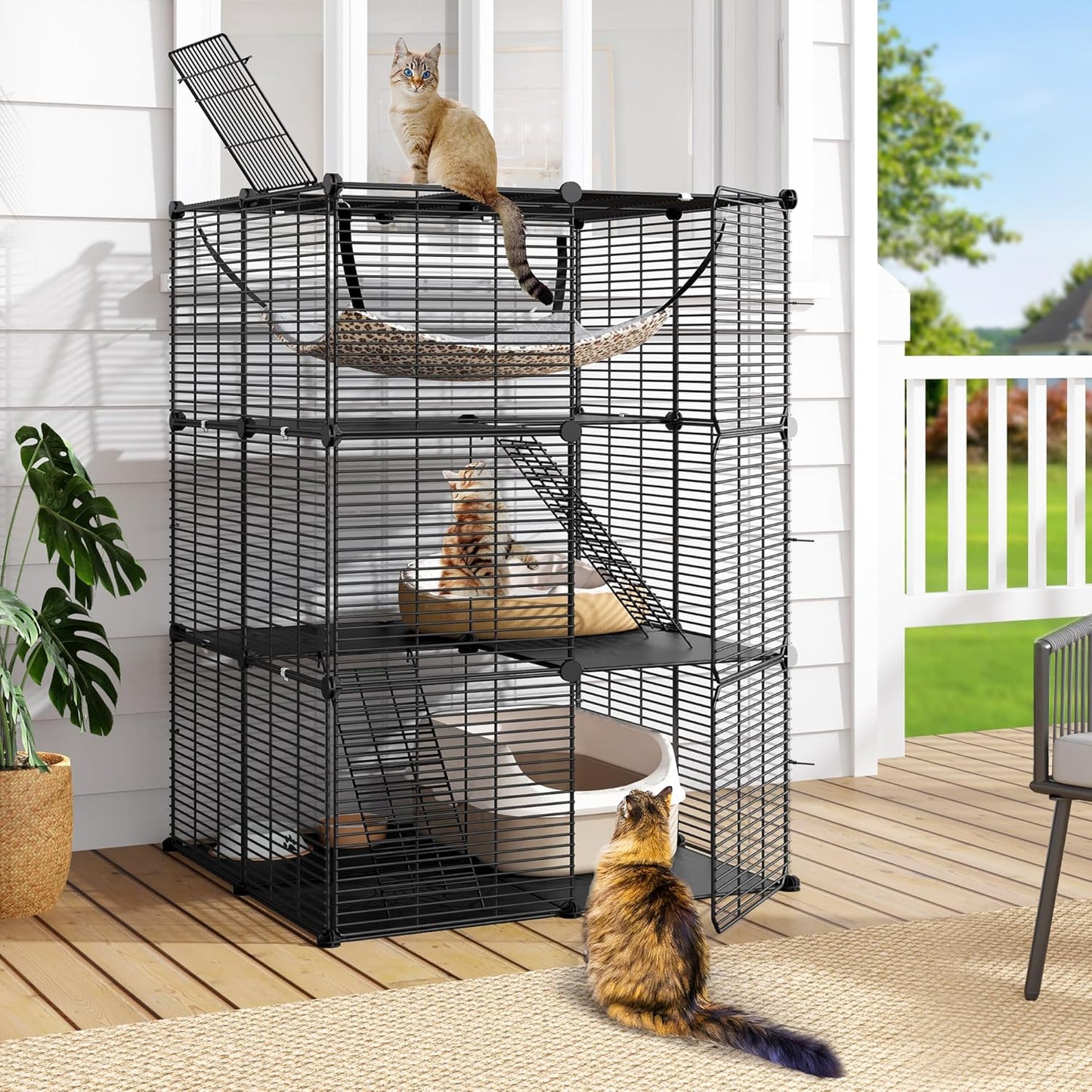 DWVO 3-Tier Cat Cage Indoor Enclosure - Spacious DIY Pet Playpen with Metal Wire Kennel, Extra Large Hammock & Sturdy Platforms for 1-2 Felines Ferrets Chinchillas Rabbits Small Pets