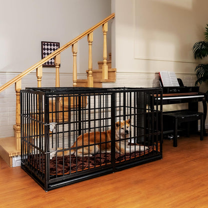GDFStudio 61 Inch Extra Large Dog Crate with Mat, Heavy-Duty Carbon Steel XL Dog Cage Kennel with Removable Tray and Double Door, Indestructible Escape-Proof Large Dog Crate for Indoor Outdoor, Black