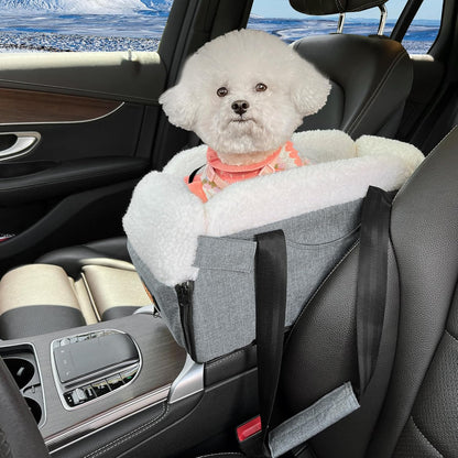 Center Console Dog Car Seat for Small Dogs, Dog Booster Seat with Upgraded Safety Tethers, Detachable Washable Pet Car Seat Travel Bed Under 25lbs(Grey)