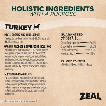 ZEAL Canada Air-Dried Turkey Recipe for Dogs - High Protein, Natural Superfoods, Nutrient Rich, No Fillers, Grain Free, Complete & Balanced (Turkey, 5.5lb)