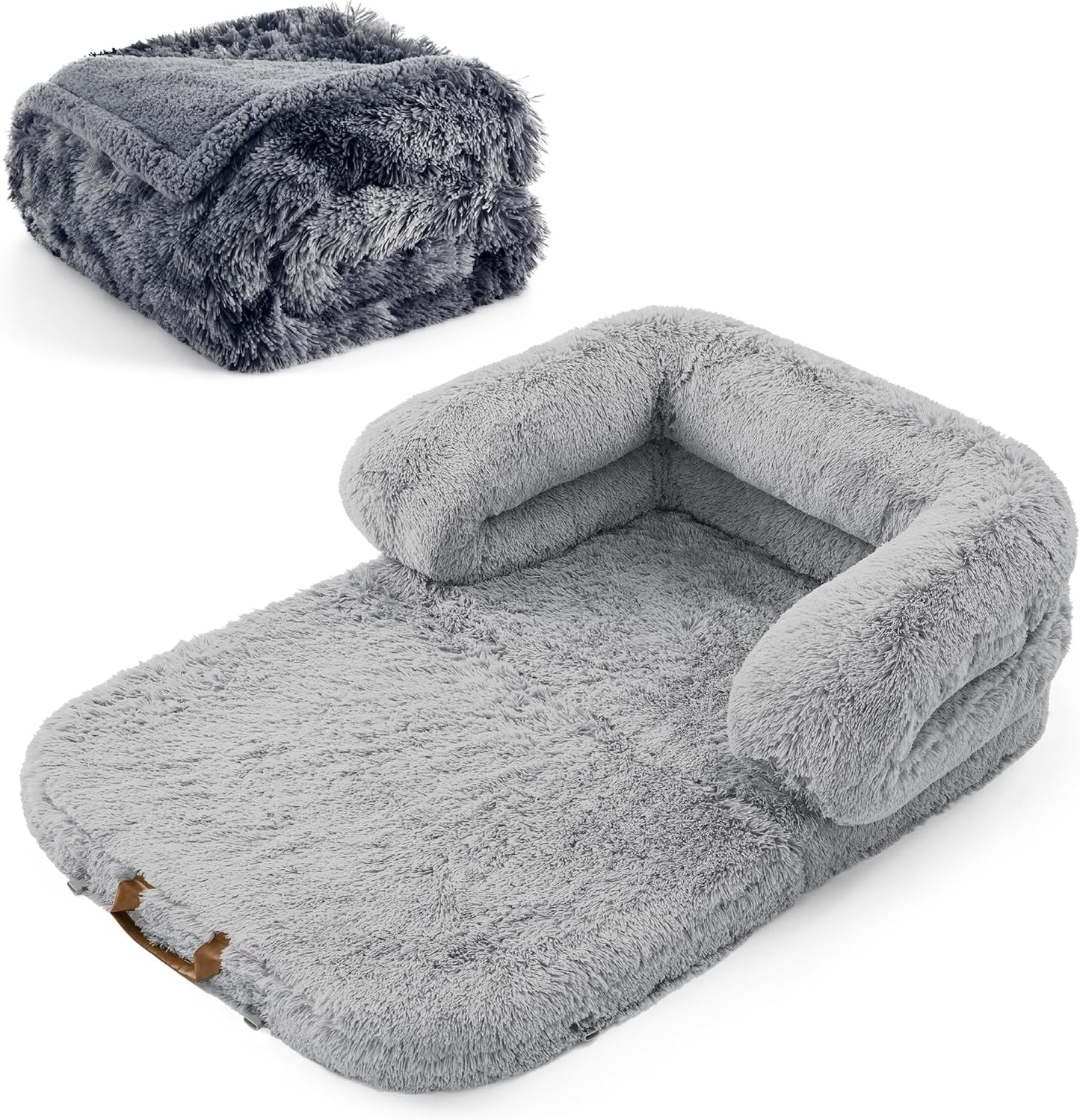 LE SURE Foldable Human Dog Bed - 3 in 1 with Bedsure Waterproof Dog Blankets for Large Dogs 50"x60", Tie-dye Grey