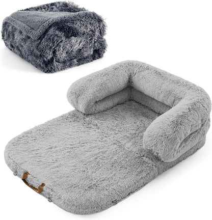 LE SURE Foldable Human Dog Bed - 3 in 1 with Bedsure Waterproof Dog Blankets for Large Dogs 50"x60", Tie-dye Grey