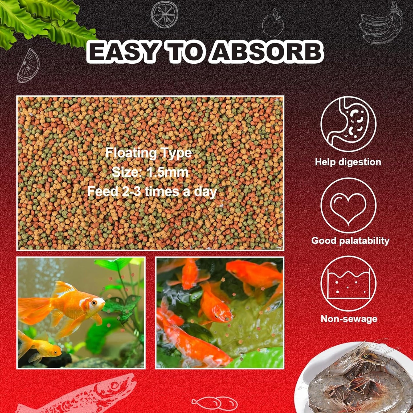 Floating Goldfish Food Pellets – 12oz Pond Fish Food Natural Color Enhancing, Promotes Growth with Natural Antarctic Krill & Spirulina, Clear Water Formula