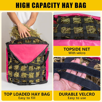 Tripple-D Horse Supplies top Loading Slow Feeder hay Bag, Equipment for Horses & Goats, Durable Strong Material and Nylon Feed net, Holds hay Bales securely, Reduces hay Waste, Nice feeders Storage