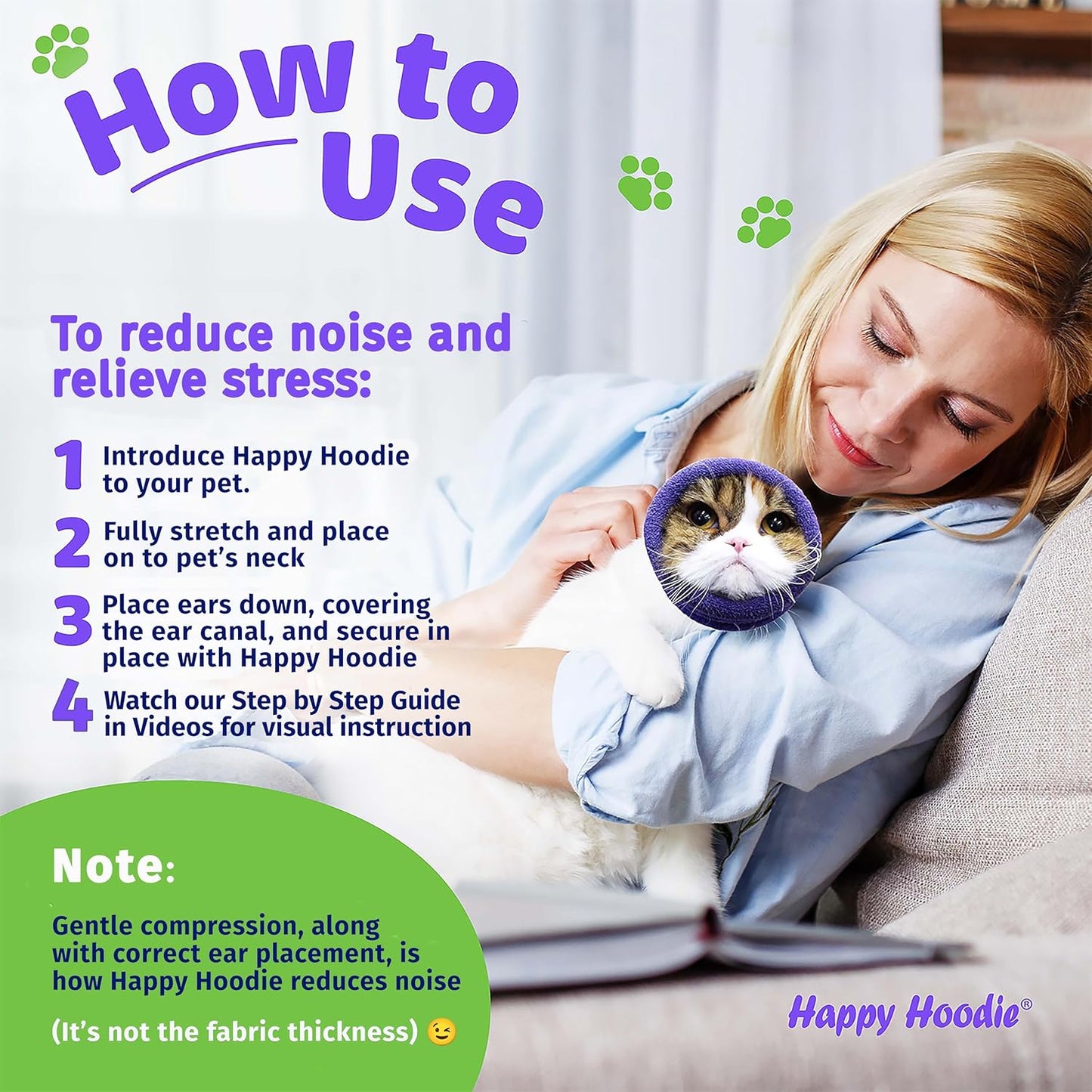 Happy Hoodie The Original Dog & Cat Calming Band - American Brand - Anxiety Relief/Noise Protection-Grooming-Thunder-Fireworks (Large, Blue) - Since 2008