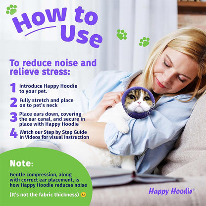 Happy Hoodie The Original Dog & Cat Calming Band - American Brand - Anxiety Relief/Noise Protection-Grooming-Thunder-Fireworks (Large, Blue) - Since 2008