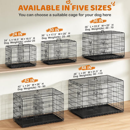 Yaheetech 30 inch Double Door Dog Crate w/Divider for Puppy, Collapsible Metal Dog Kennel with Removable Tray, Portable Travel Cage, Black