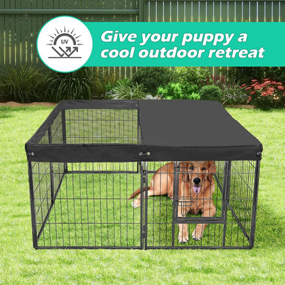 Dog Playpen Cover,Top Dog Pen Cover for 47in 4 Panels Play Pen,Escape-Proof Playpen Covers Indoor/Outdoor(Black, with Half Mesh)(Playpen Not Included)