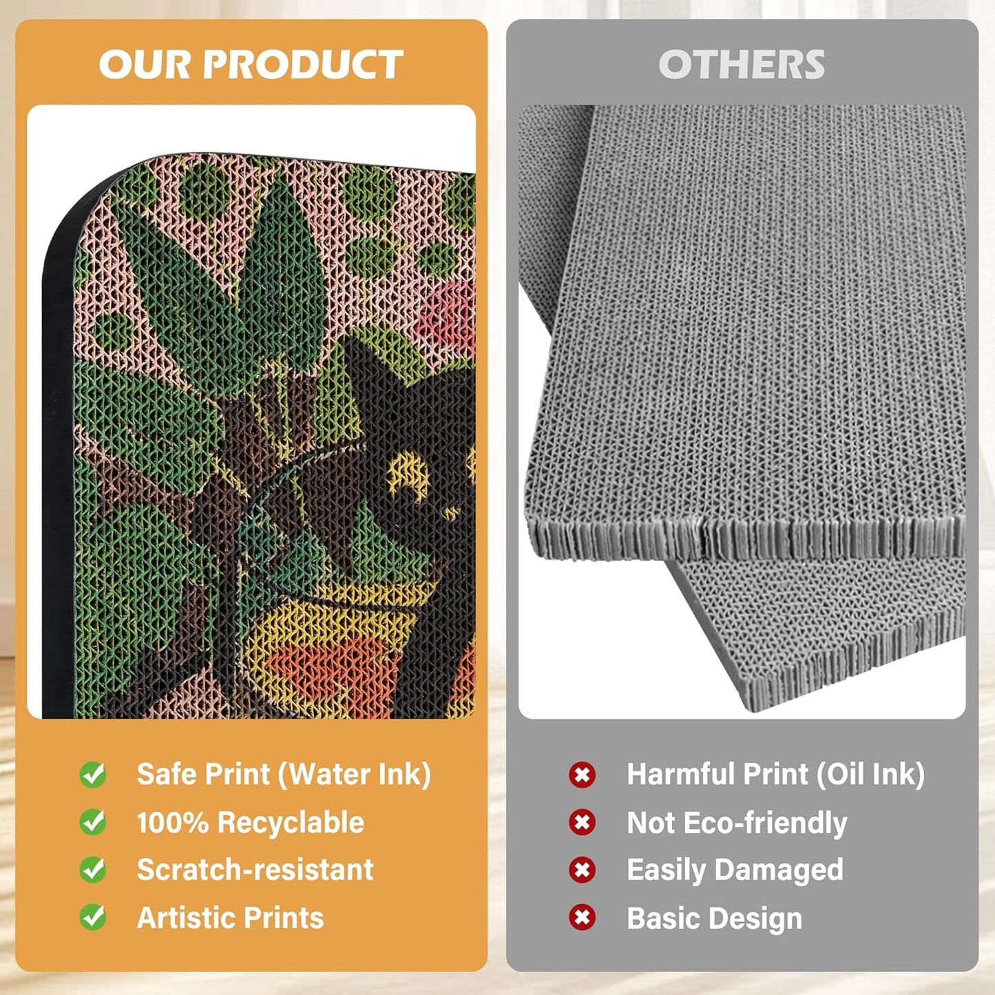 2 Packs Art Cat Wall-Mountable Scratching Board 16.7x11x1 Inch Cat Wall Scratch Pad for Indoor Cats Furniture Protector (Goldfish & Scream)