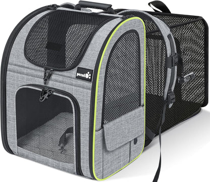 Pecute Cat Carrier Backpacks, Expandable Cat Backpack with Breathable Mesh, Pet Carrier Backpack for Cats Small Dogs Puppies Up to 17 Lbs, Dog Carrier Backpack Great for Travel Hiking Camping Outdoor