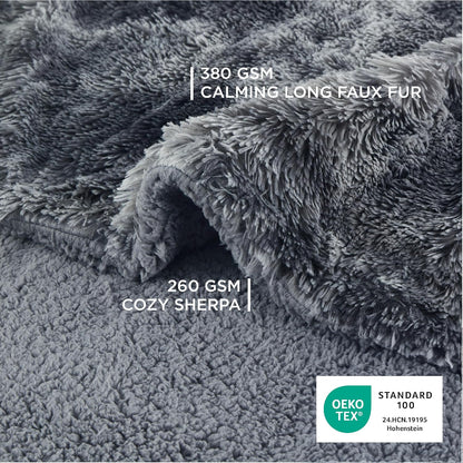 Bedsure Waterproof Dog Blankets for Large Dogs - Cat Blanket for Bed Couch Protector Washable Long Faux Fur, Calming Soft Reversible Throw Furniture Protection for Puppy Pet, 60"x80", Tie-dye Grey