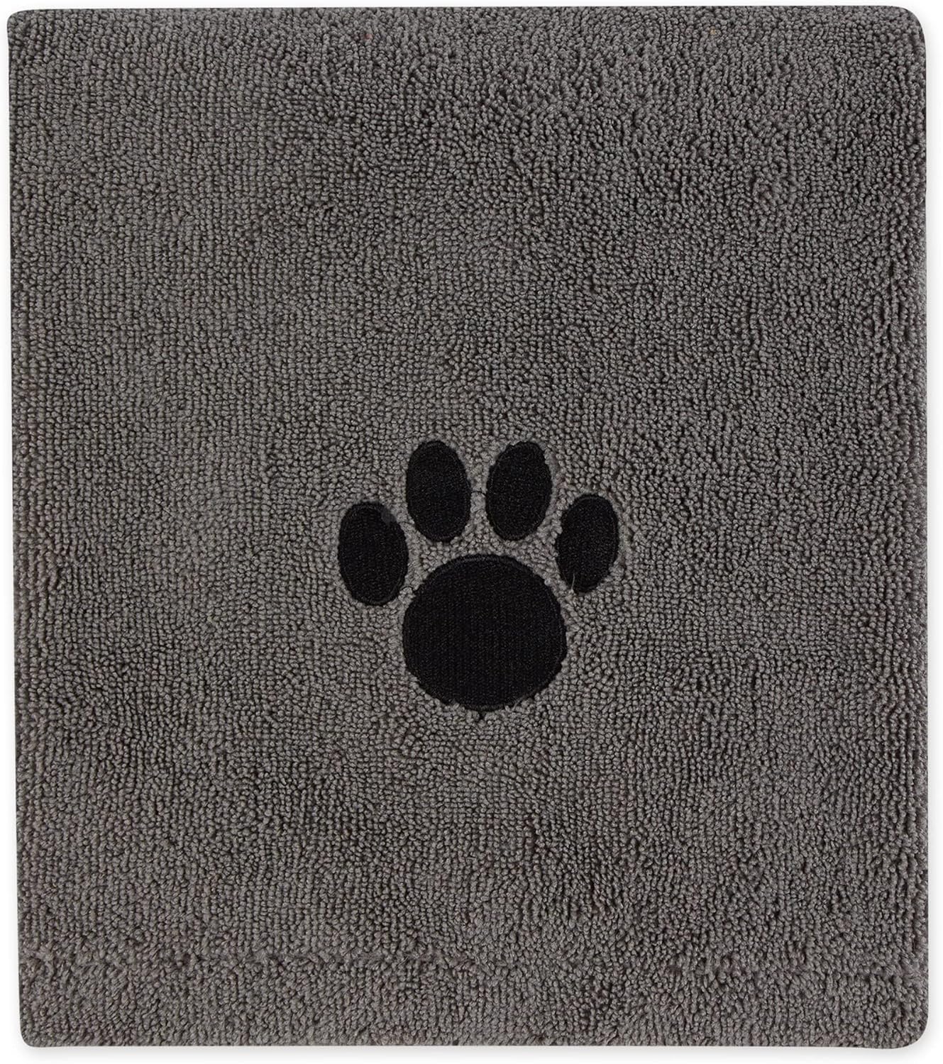 Bone Dry Pet Grooming Towel Collection Absorbent Microfiber X-Large, 41x23.5", Embroidered Gray