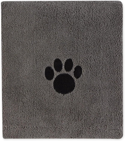 Bone Dry Pet Grooming Towel Collection Absorbent Microfiber X-Large, 41x23.5", Embroidered Gray