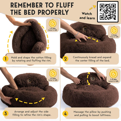 PetJett Calming Dog Bed Medium Size Dog - 30'' Donut Bed, Anti-Slip & Washable Super Soft Fluffy Plush Round Bed, Anti-Anxiety Premium Comfort Pet Bed, Fits Dogs up to 45 lbs - Brown