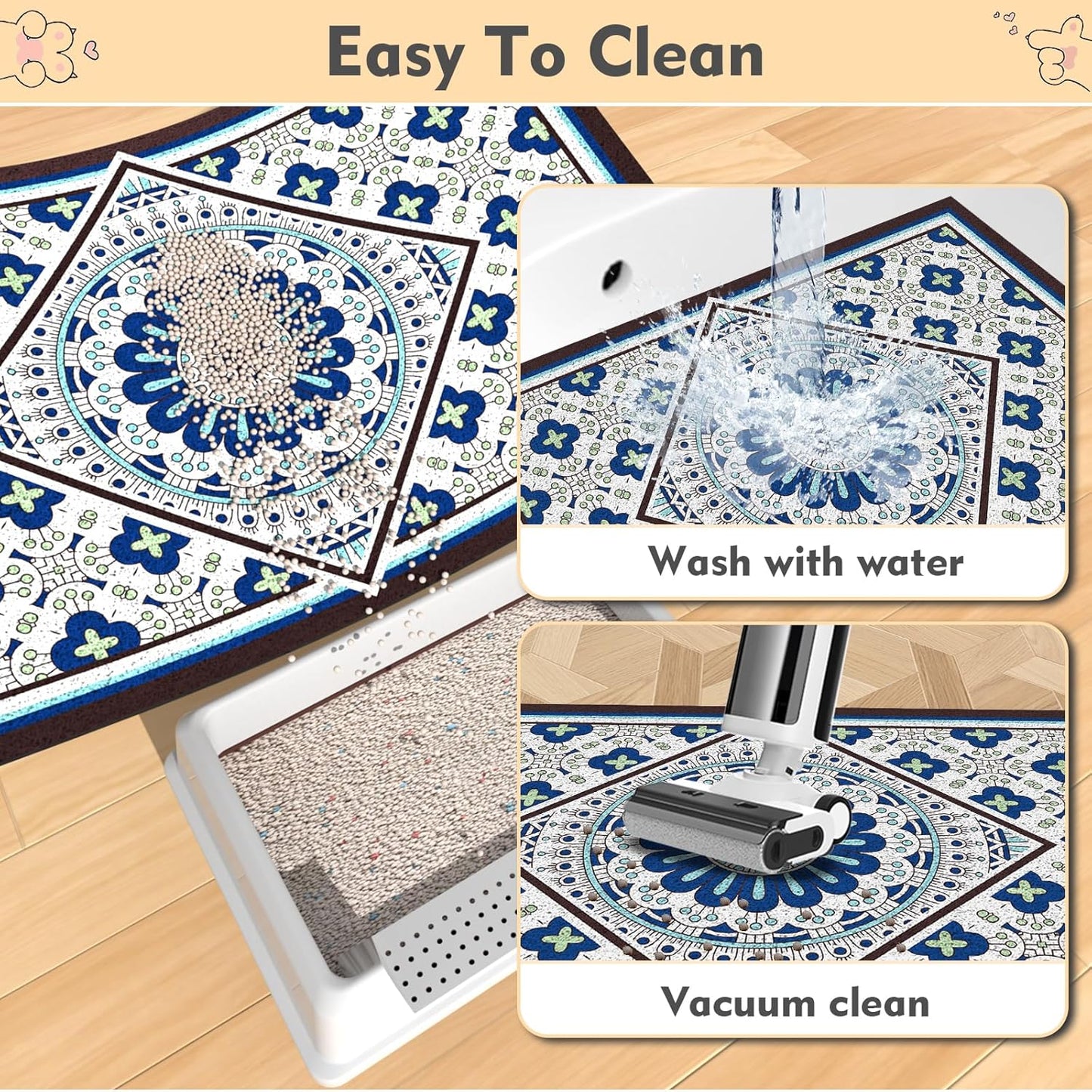Jumbo Cat Litter Mat Catcher 35x24 | Ultra-Absorbent Litter Box Rug with PVC Mesh | Non-Slip Cat Rug for litter box, Washable Kitty Litter Mat For Indoor,Garden