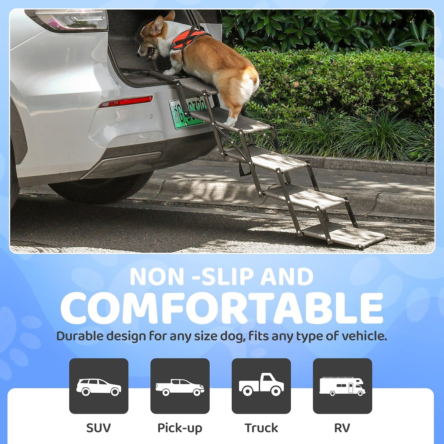 Dog Car Steps – Portable Non-Slip Pet Stairs for High Cars, SUVs & Trucks, Foldable Design, 200 lb Support | EOSET